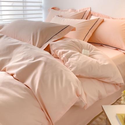 91家纺网 家纺一手货源 找家纺 202540长绒棉13372全棉纯色混搭风四件套蜜桃粉
