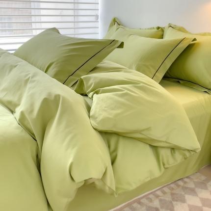 91家纺网 家纺一手货源 找家纺 202540长绒棉13372全棉纯色混搭风四件套抹茶绿