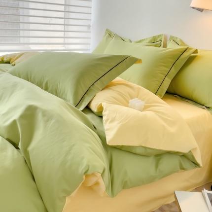 91家纺网 家纺一手货源 找家纺 202540长绒棉13372全棉纯色混搭风四件套抹茶绿-初黄
