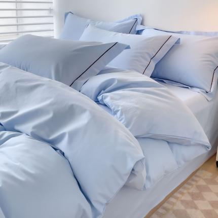 91家纺网 家纺一手货源 找家纺 202540长绒棉13372全棉纯色混搭风四件套天蓝