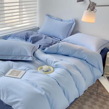 91家纺网 家纺一手货源 找家纺 202540长绒棉13372全棉纯色混搭风四件套天蓝-宾利蓝