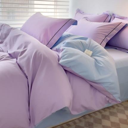 91家纺网 家纺一手货源 找家纺 202540长绒棉13372全棉纯色混搭风四件套浅紫-天蓝
