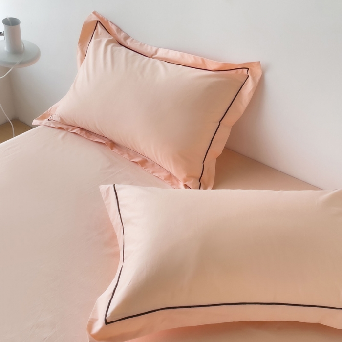 91家纺网 家纺一手货源 找家纺 2025床笠全棉纯色床笠双拼简约床笠三件套蜜桃粉