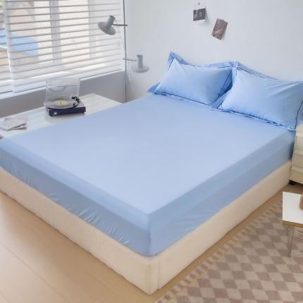 91家纺网 家纺一手货源 找家纺 2025床笠全棉纯色床笠双拼简约床笠三件套天蓝