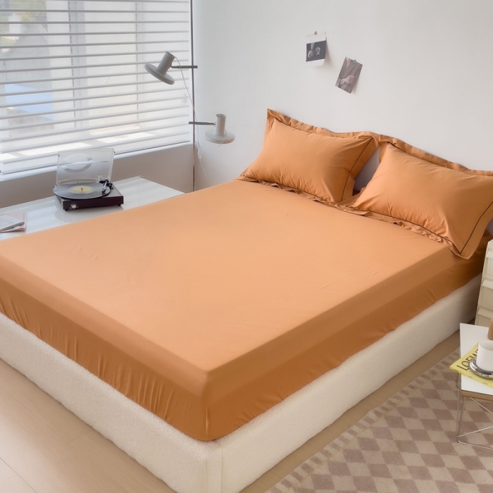 91家纺网 家纺一手货源 找家纺 2025床笠全棉纯色床笠双拼简约床笠单品床笠 南瓜橘