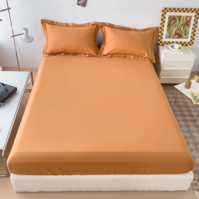 91家纺网 家纺一手货源 找家纺 2025床笠全棉纯色床笠双拼简约床笠单品床笠 南瓜橘