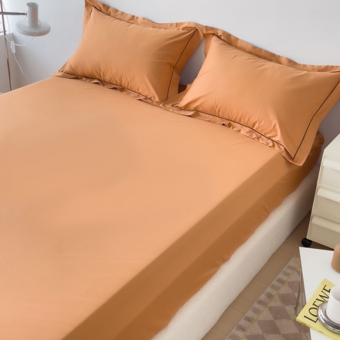 91家纺网 家纺一手货源 找家纺 2025床笠全棉纯色床笠双拼简约床笠单品床笠 南瓜橘