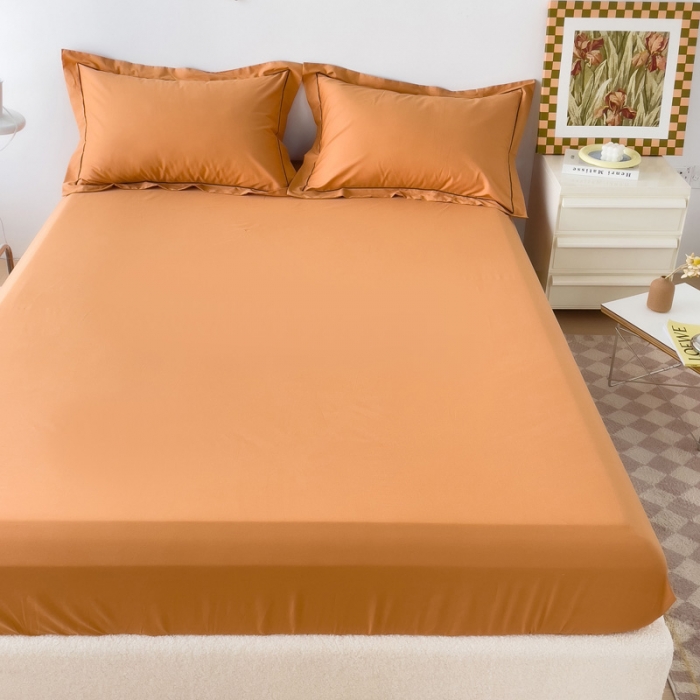 91家纺网 家纺一手货源 找家纺 2025床笠全棉纯色床笠双拼简约床笠单品床笠 南瓜橘