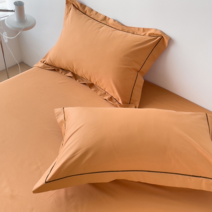 91家纺网 家纺一手货源 找家纺 2025床笠全棉纯色床笠双拼简约床笠单品床笠 南瓜橘
