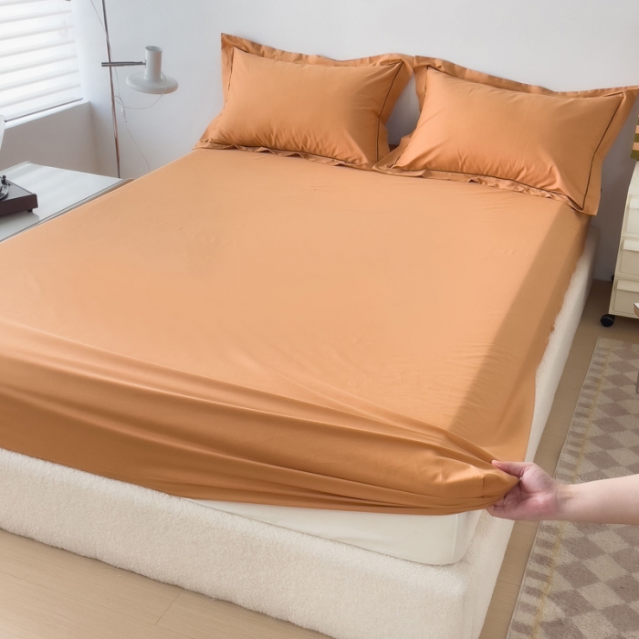 91家纺网 家纺一手货源 找家纺 2025床笠全棉纯色床笠双拼简约床笠单品床笠 南瓜橘