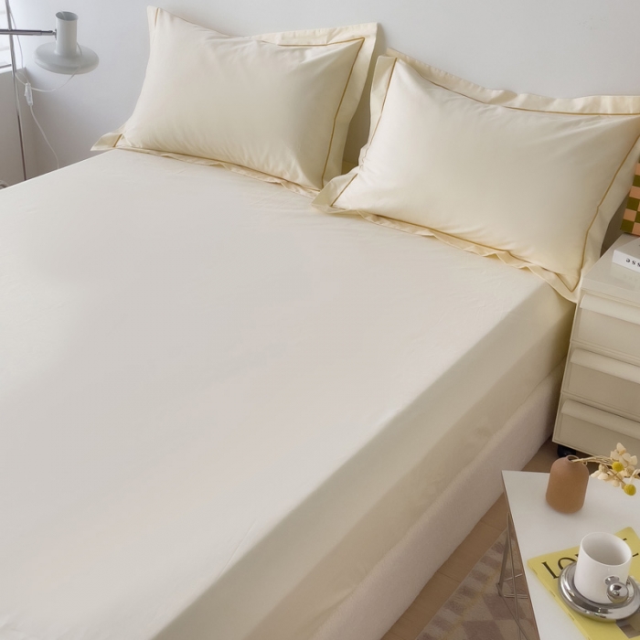 91家纺网 家纺一手货源 找家纺 2025床笠全棉纯色床笠双拼简约床笠单品床笠 奶昔白