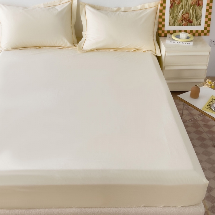 91家纺网 家纺一手货源 找家纺 2025床笠全棉纯色床笠双拼简约床笠单品床笠 奶昔白