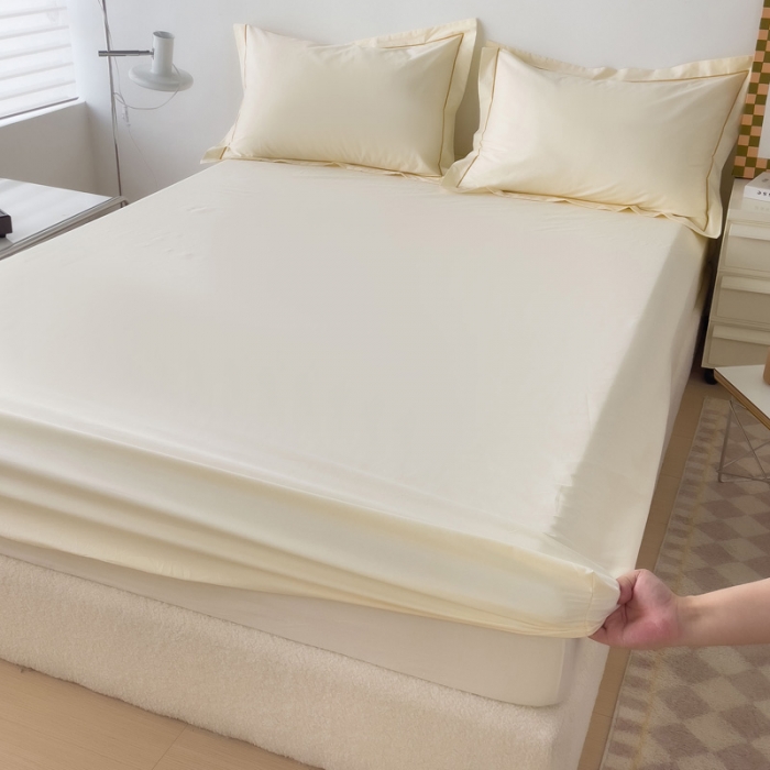 91家纺网 家纺一手货源 找家纺 2025床笠全棉纯色床笠双拼简约床笠单品床笠 奶昔白