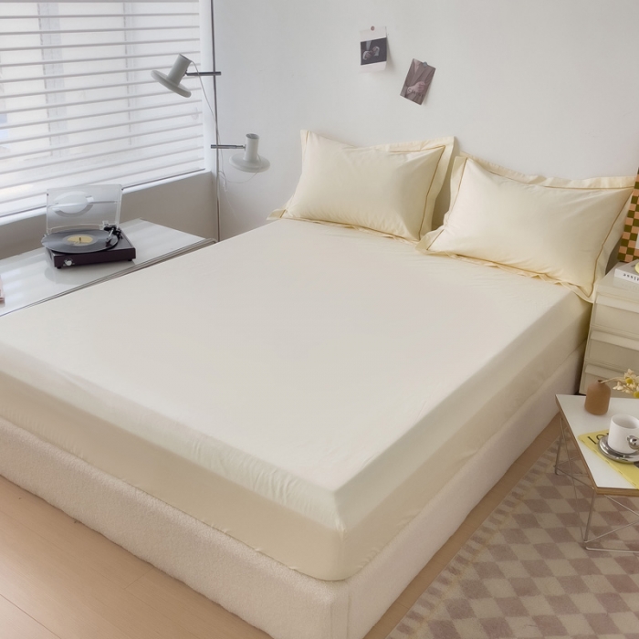 91家纺网 家纺一手货源 找家纺 2025床笠全棉纯色床笠双拼简约床笠单品床笠 奶昔白