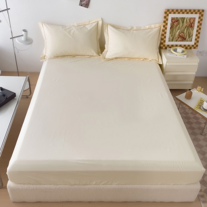 91家纺网 家纺一手货源 找家纺 2025床笠全棉纯色床笠双拼简约床笠单品床笠 奶昔白