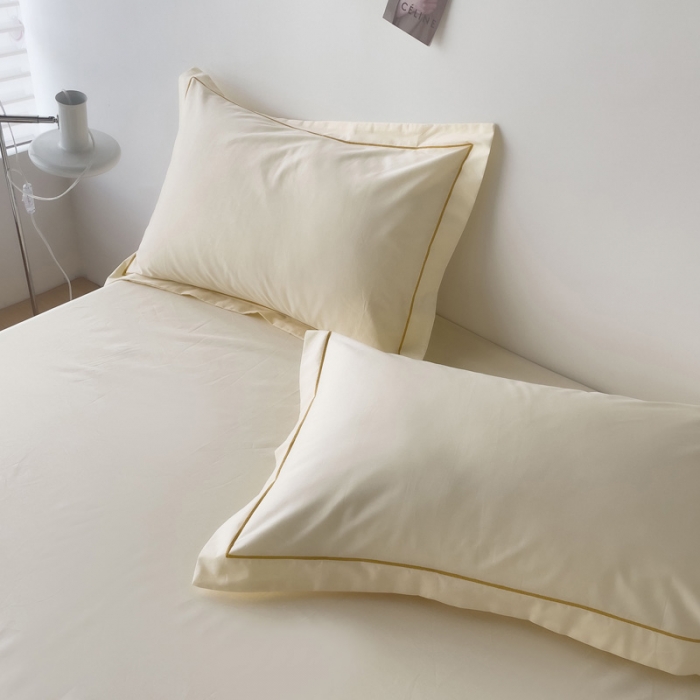 91家纺网 家纺一手货源 找家纺 2025床笠全棉纯色床笠双拼简约床笠单品床笠 奶昔白