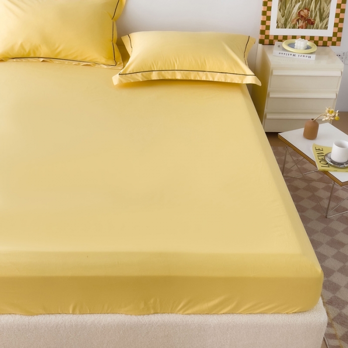 91家纺网 家纺一手货源 找家纺 2025床笠全棉纯色床笠双拼简约床笠单品床笠 初黄