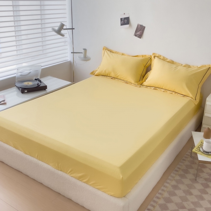 91家纺网 家纺一手货源 找家纺 2025床笠全棉纯色床笠双拼简约床笠单品床笠 初黄