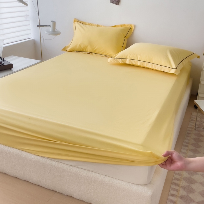 91家纺网 家纺一手货源 找家纺 2025床笠全棉纯色床笠双拼简约床笠单品床笠 初黄