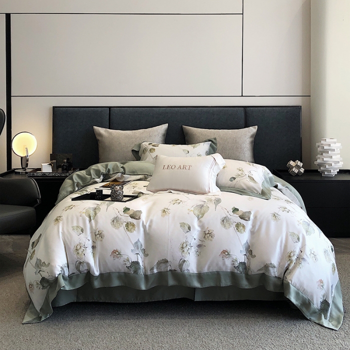 91家纺网 家纺一手货源 找家纺 涞澳 2023新款 天丝印花四件套叶璃