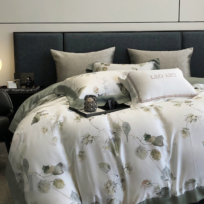 91家纺网 家纺一手货源 找家纺 涞澳 2023新款 天丝印花四件套叶璃