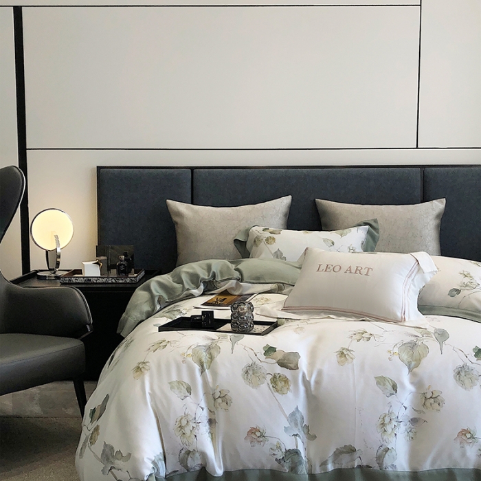 91家纺网 家纺一手货源 找家纺 涞澳 2023新款 天丝印花四件套叶璃