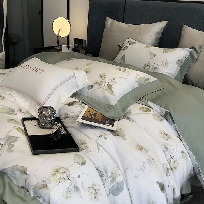 91家纺网 家纺一手货源 找家纺 涞澳 2023新款 天丝印花四件套叶璃