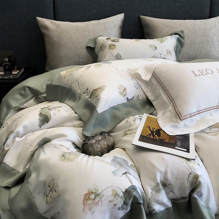 91家纺网 家纺一手货源 找家纺 涞澳 2023新款 天丝印花四件套叶璃