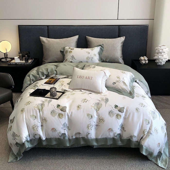 91家纺网 家纺一手货源 找家纺 涞澳 2023新款 天丝印花四件套叶璃