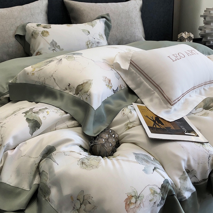 91家纺网 家纺一手货源 找家纺 涞澳 2023新款 天丝印花四件套叶璃