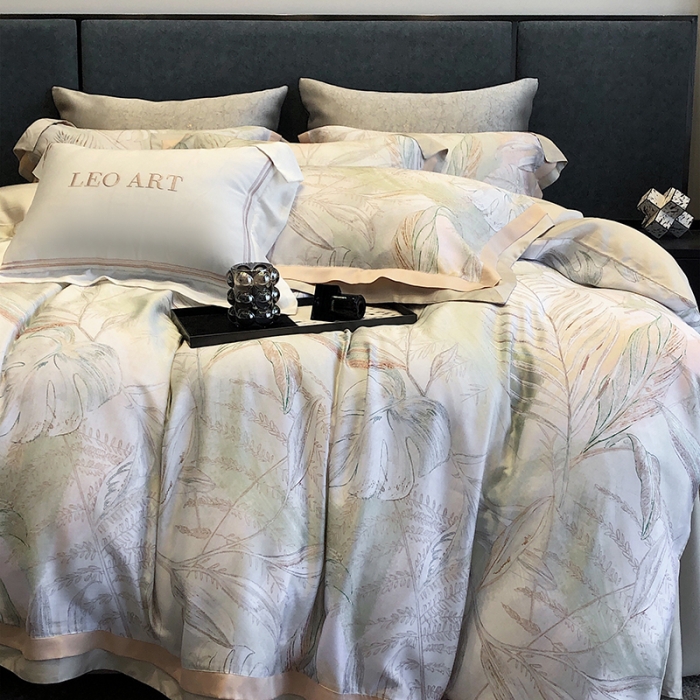 91家纺网 家纺一手货源 找家纺 涞澳 2023新款 天丝印花四件套夜曲-灰