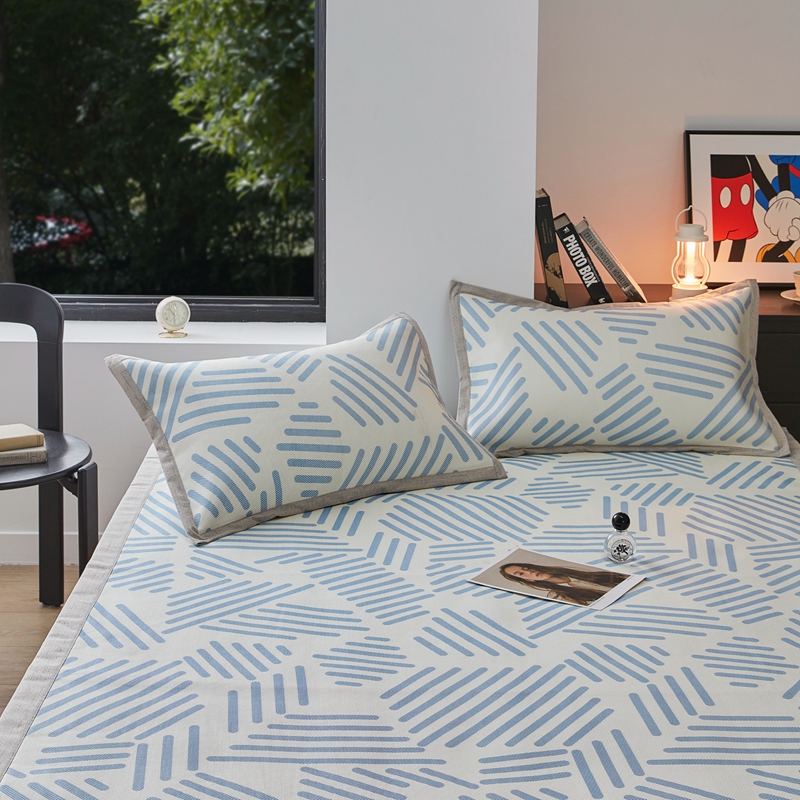 91家纺网 家纺一手货源 找家纺 柚子2023款冰藤席 蓝线条