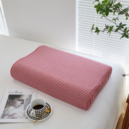 91家纺网 家纺一手货源 找家纺 新款天然乳胶枕高低平面款面料全棉水洗棉条纹面料乳胶枕头