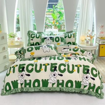 91家纺网 家纺一手货源 找家纺 优逸2025韩版公主风床裙款床单款四件套快乐狗狗