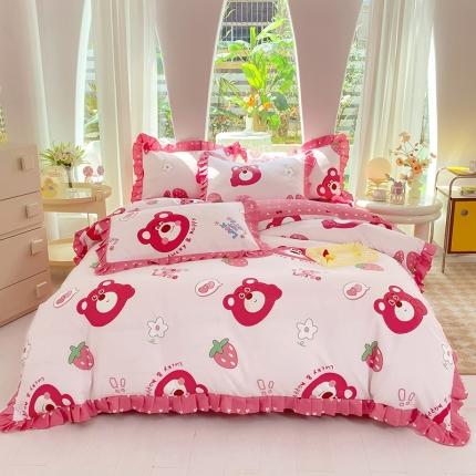 91家纺网 家纺一手货源 找家纺 优逸2025韩版公主风床裙款床单款四件套哇塞小熊