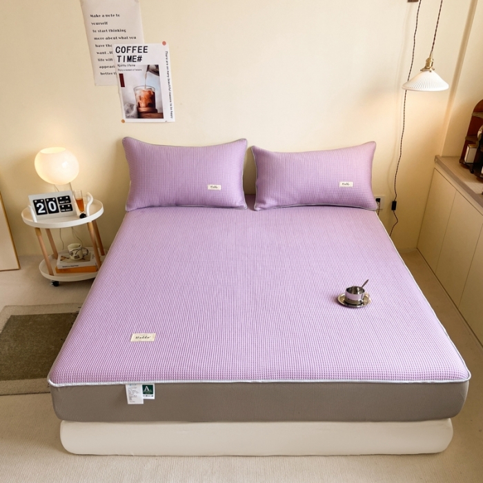 91家纺网 家纺一手货源 找家纺 吉象家纺 2023新款A类华夫格软席凉感席套件 华夫格丁香紫