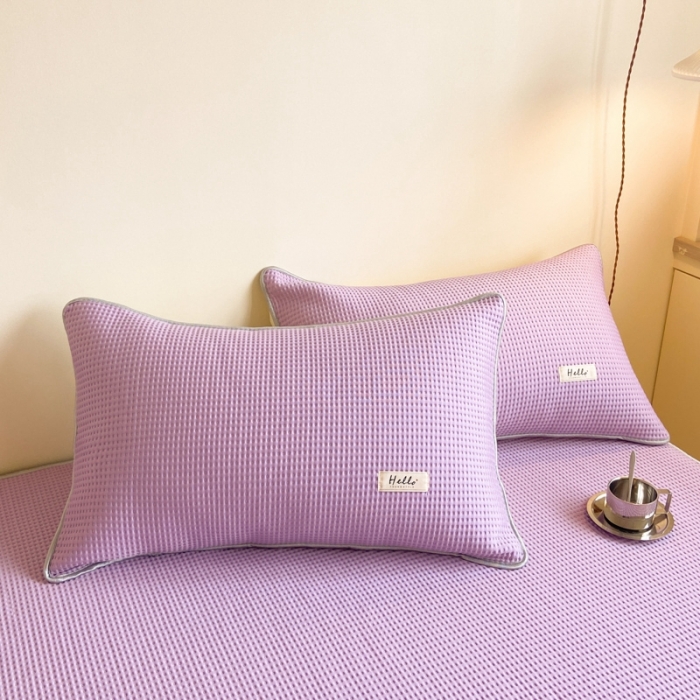 91家纺网 家纺一手货源 找家纺 吉象家纺 2023新款A类华夫格软席凉感席套件 华夫格丁香紫