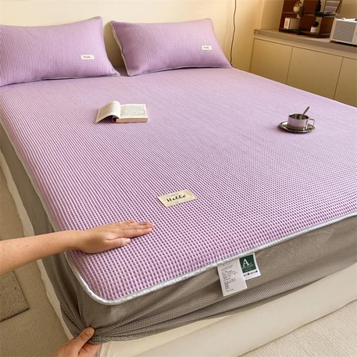 91家纺网 家纺一手货源 找家纺 吉象家纺 2023新款A类华夫格软席凉感席套件 华夫格丁香紫