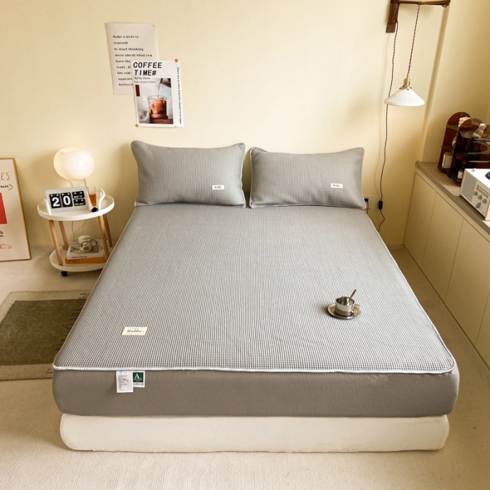 91家纺网 家纺一手货源 找家纺 吉象家纺 2023新款A类华夫格软席凉感席套件 华夫格高级灰