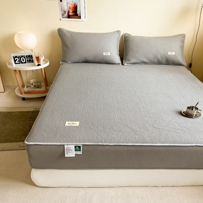 91家纺网 家纺一手货源 找家纺 吉象家纺 2023新款A类华夫格软席凉感席套件 华夫格高级灰