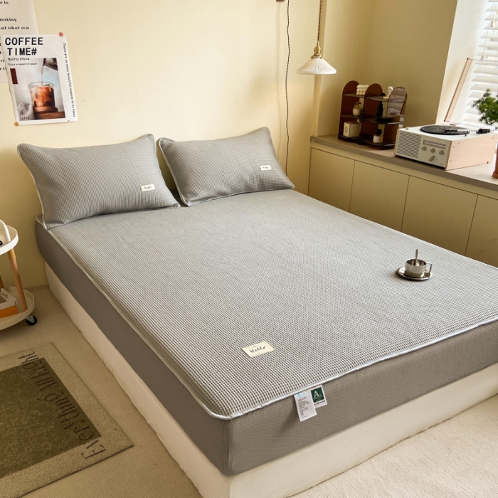 91家纺网 家纺一手货源 找家纺 吉象家纺 2023新款A类华夫格软席凉感席套件 华夫格高级灰