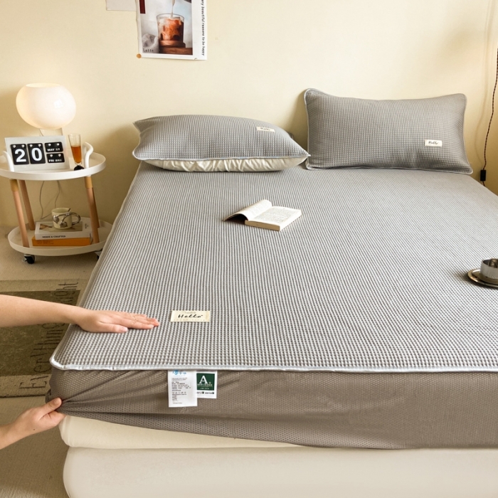 91家纺网 家纺一手货源 找家纺 吉象家纺 2023新款A类华夫格软席凉感席套件 华夫格高级灰