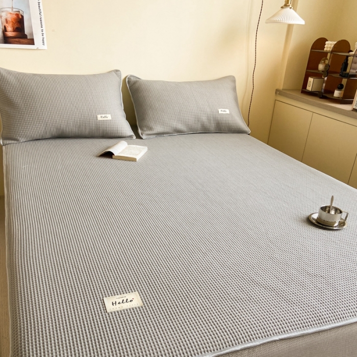 91家纺网 家纺一手货源 找家纺 吉象家纺 2023新款A类华夫格软席凉感席套件 华夫格高级灰