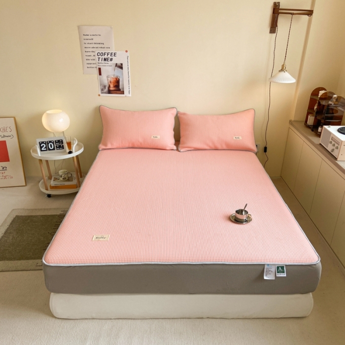 91家纺网 家纺一手货源 找家纺 吉象家纺 2023新款A类华夫格软席凉感席套件 华夫格少女粉玉