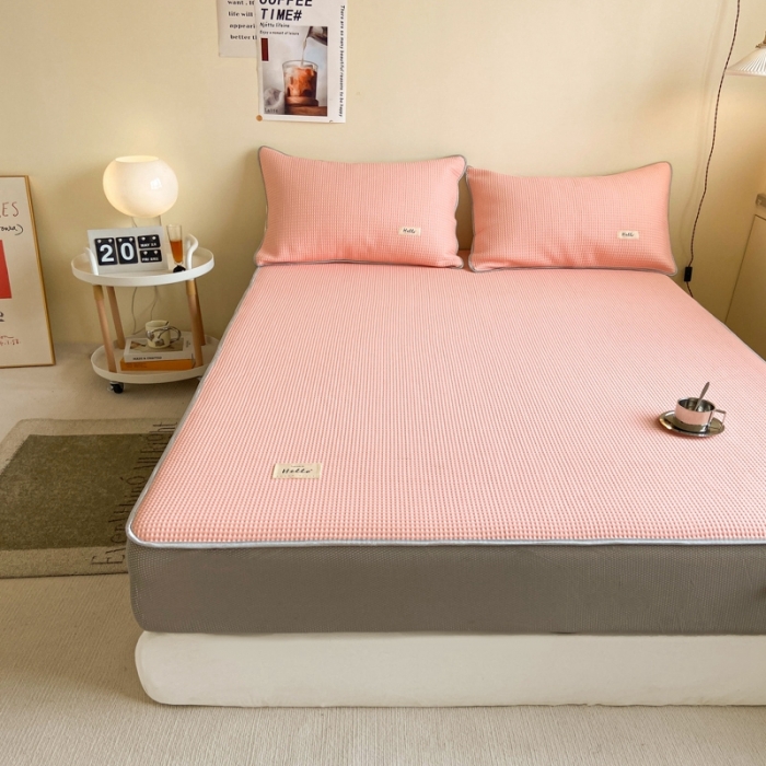 91家纺网 家纺一手货源 找家纺 吉象家纺 2023新款A类华夫格软席凉感席套件 华夫格少女粉玉