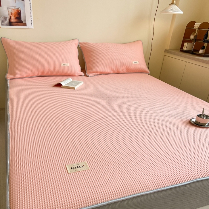 91家纺网 家纺一手货源 找家纺 吉象家纺 2023新款A类华夫格软席凉感席套件 华夫格少女粉玉