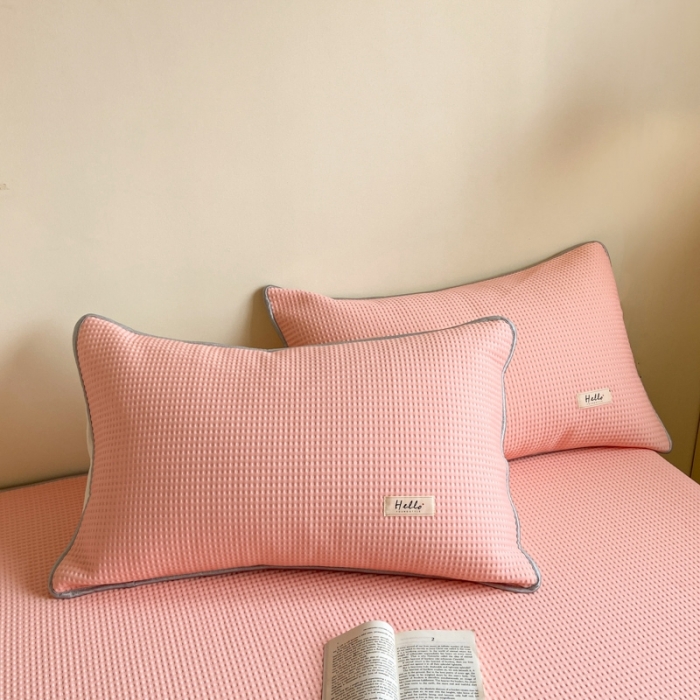 91家纺网 家纺一手货源 找家纺 吉象家纺 2023新款A类华夫格软席凉感席套件 华夫格少女粉玉