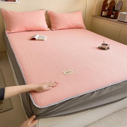 吉象家纺 2023新款A类华夫格软席凉感席套件 华夫格少女粉玉