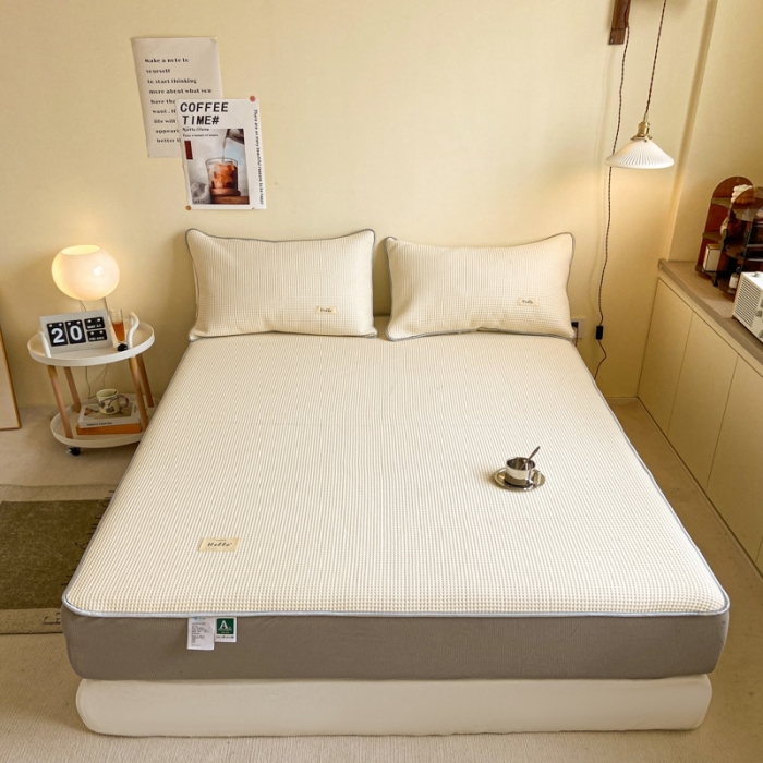 91家纺网 家纺一手货源 找家纺 吉象家纺 2023新款A类华夫格软席凉感席套件 华夫格象牙白