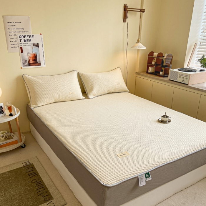 91家纺网 家纺一手货源 找家纺 吉象家纺 2023新款A类华夫格软席凉感席套件 华夫格象牙白